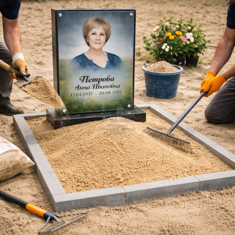 Подсыпка песка на могилу