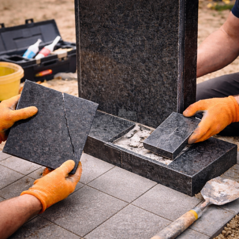 Ремонт плитки на памятнике