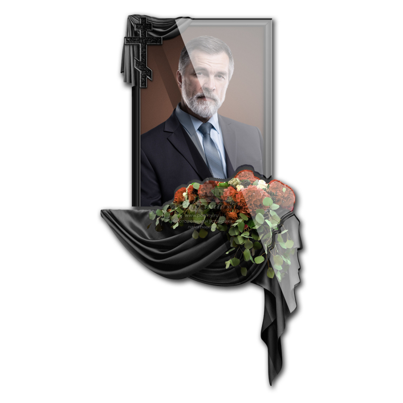 Модульная композиция из стекла с крестом, драпировкой и цветами