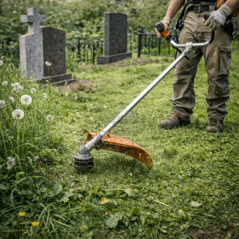 Выкос травы на кладбище (на могильном участке)